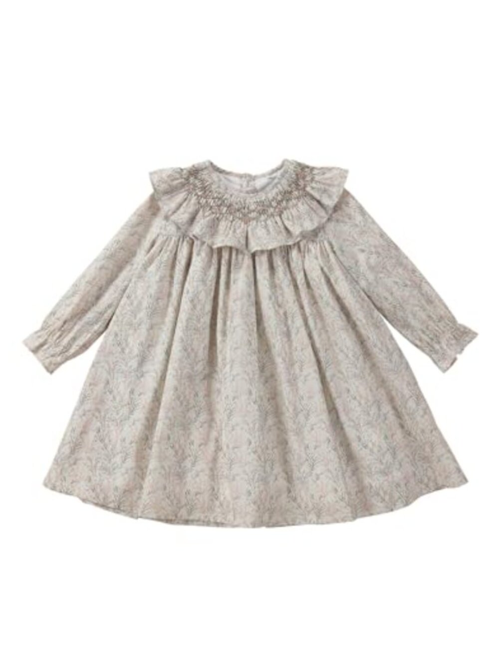Handmade Smocked Floral Cotton Dress Long Sleeve A-Line
